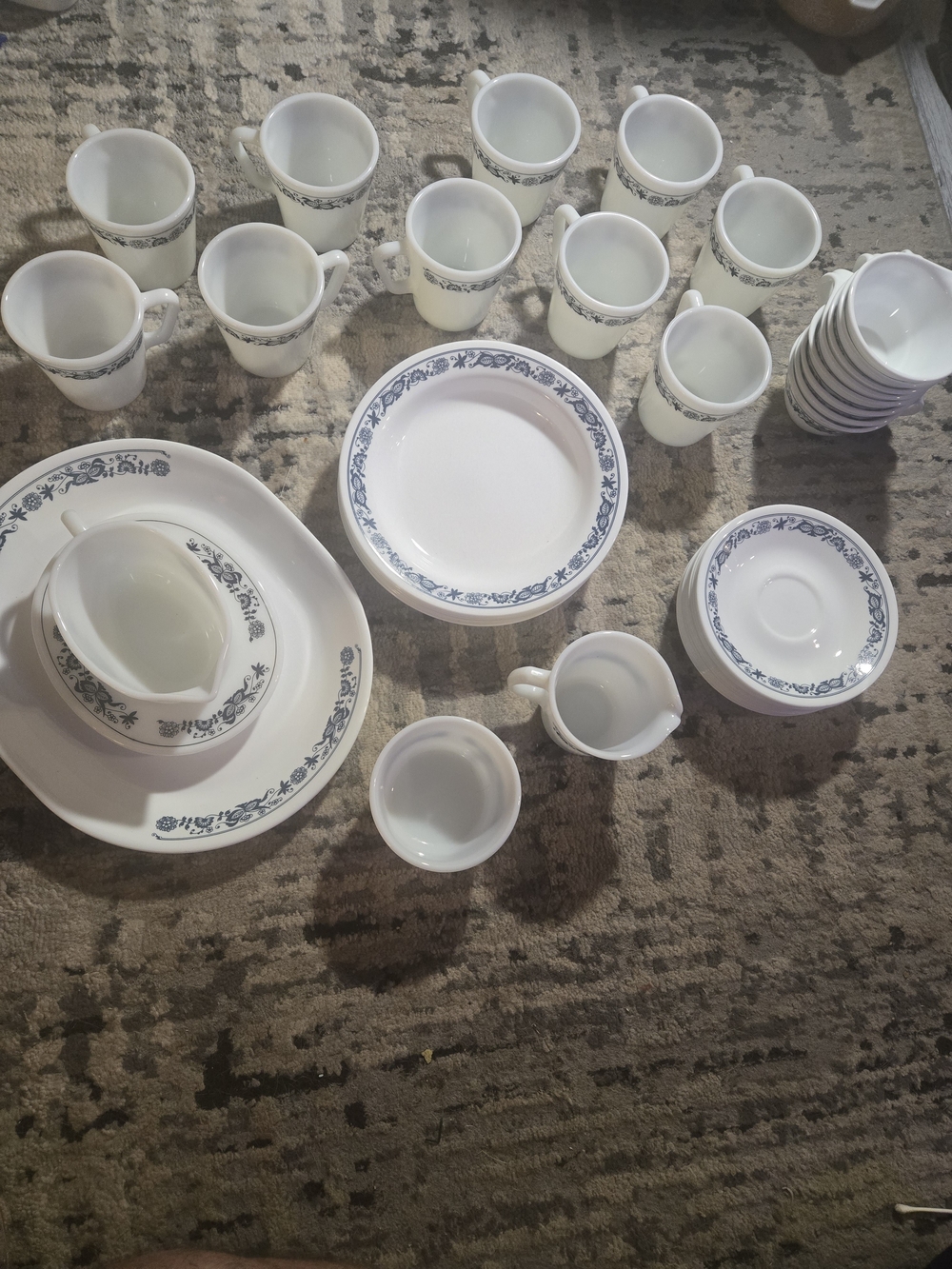 Vintage Corelle & Pyrex "Old Town Blue" 43-Piece Dinnerware & Serving Set